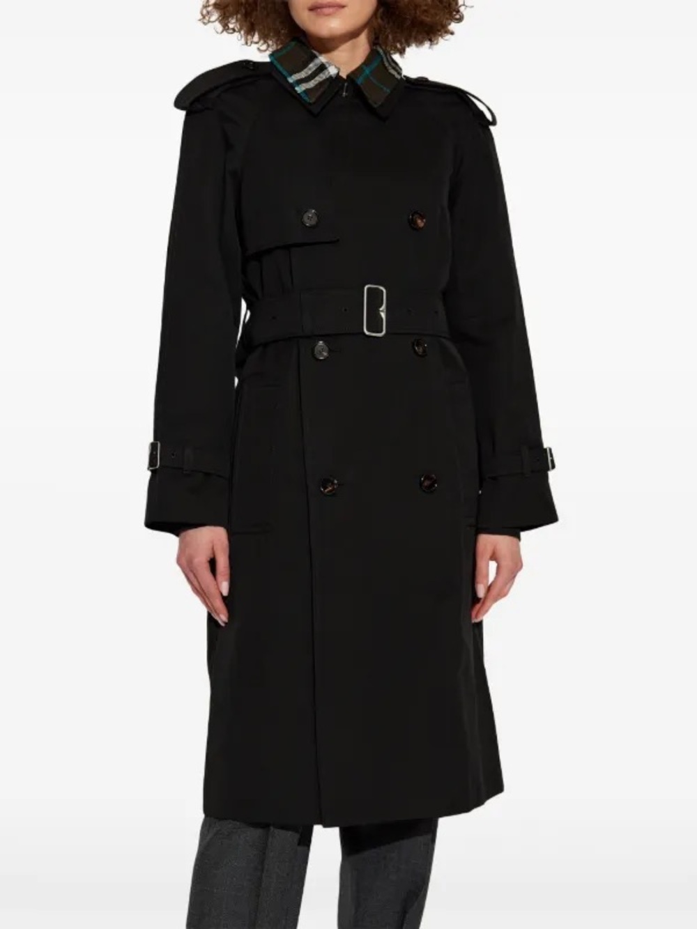 Burberry Black Trench Coat with Signature Check Collar Accent - Picture 13 of 14